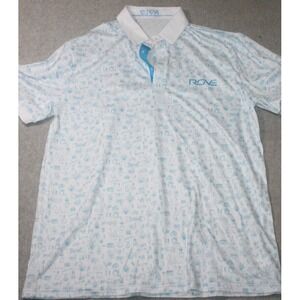 ROVE GOLF Men's XXL White w/ Cannabis Theme Beaker Pipe Molecules Polo Shirt